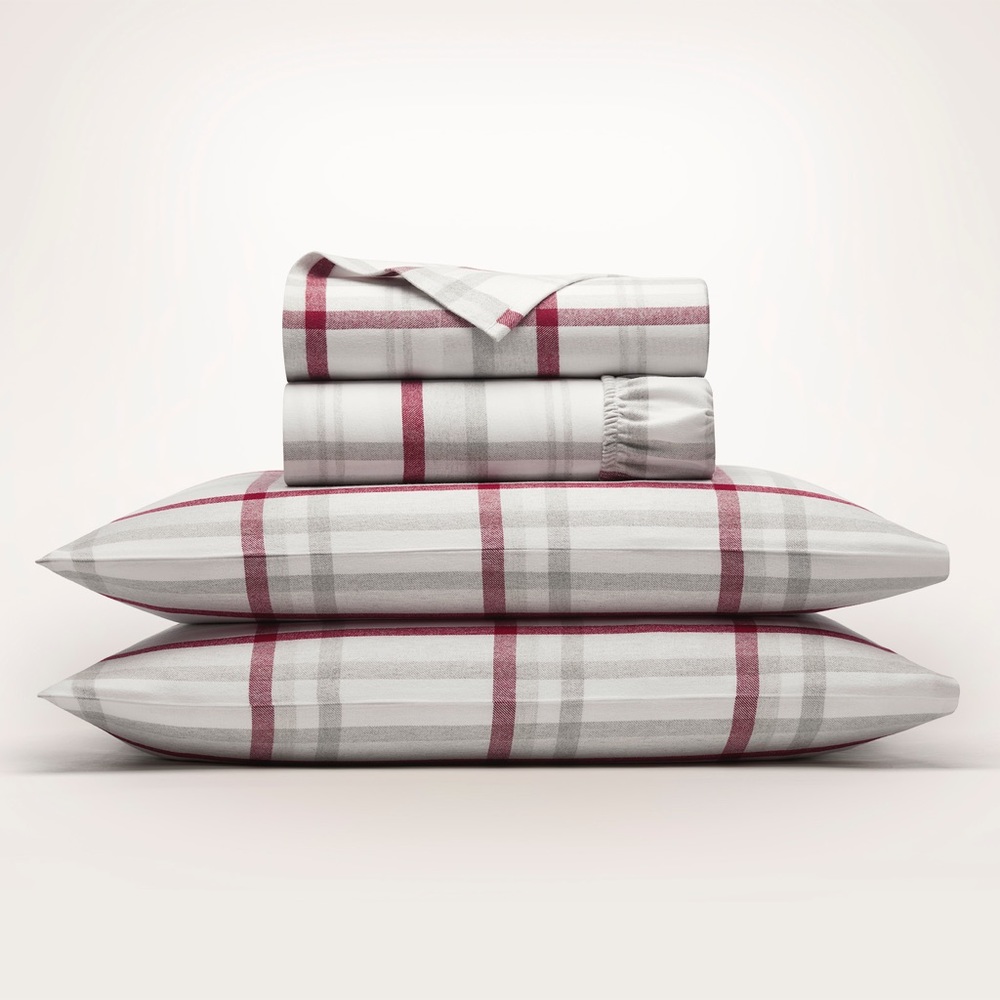 Flannel Sheet Set - Queen - Boll and Branch - Cranberry Heathered Plaids